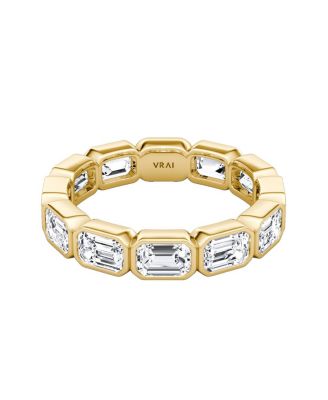 Bezel Eternity Band in 18K Yellow Gold, 3ctw Emerald Lab Created Diamonds