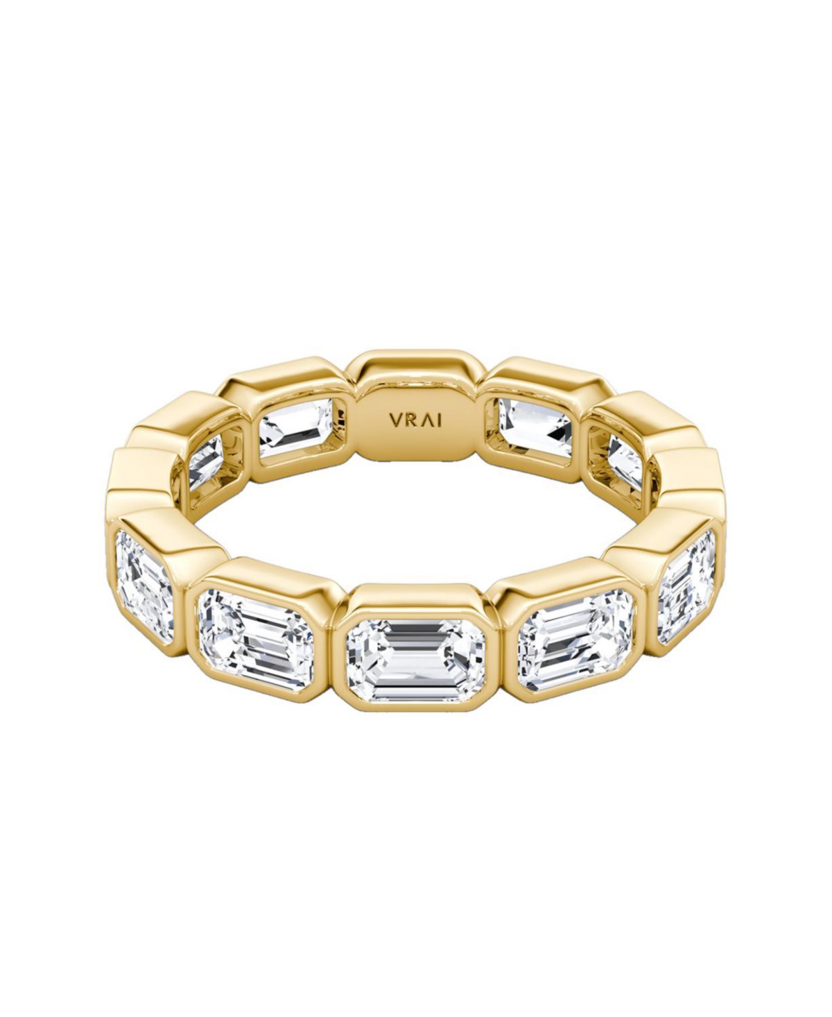 Bezel Eternity Band in 18K Yellow Gold, 3ctw Emerald Lab Created Diamonds