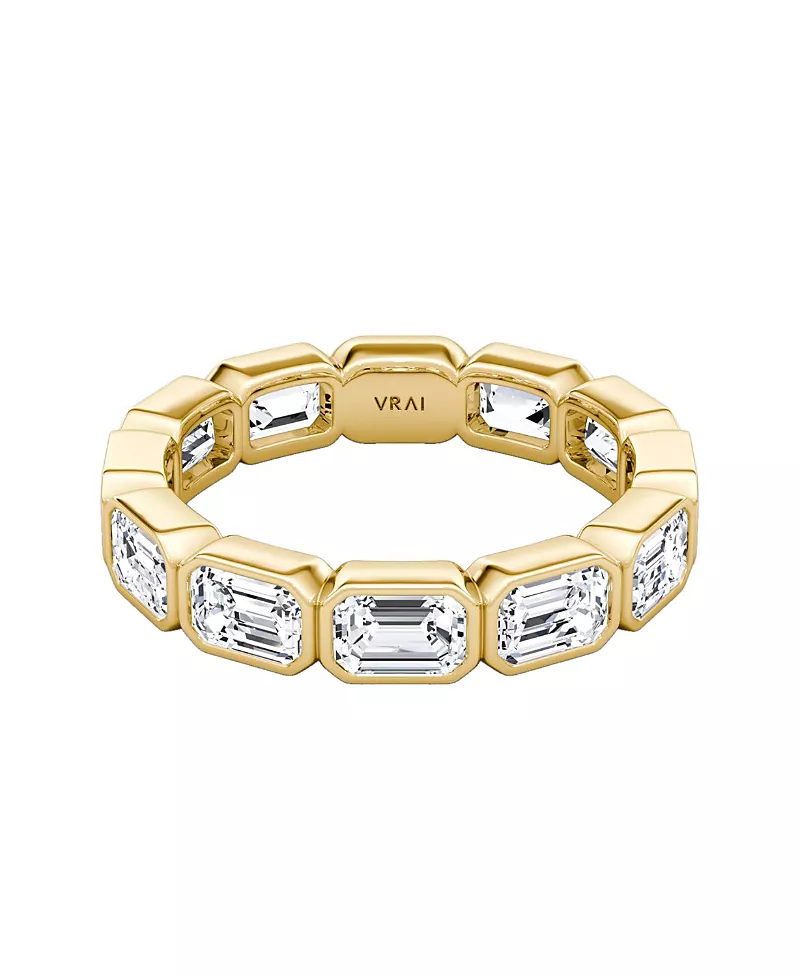 Vrai Bezel Eternity Band in 18K Yellow Gold, 3ctw Emerald Lab Created Diamonds