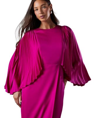 Short Sleeve Pleated Cape Maxi Dress