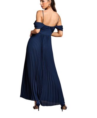 Bardot Pleated Maxi Bridesmaid Dress