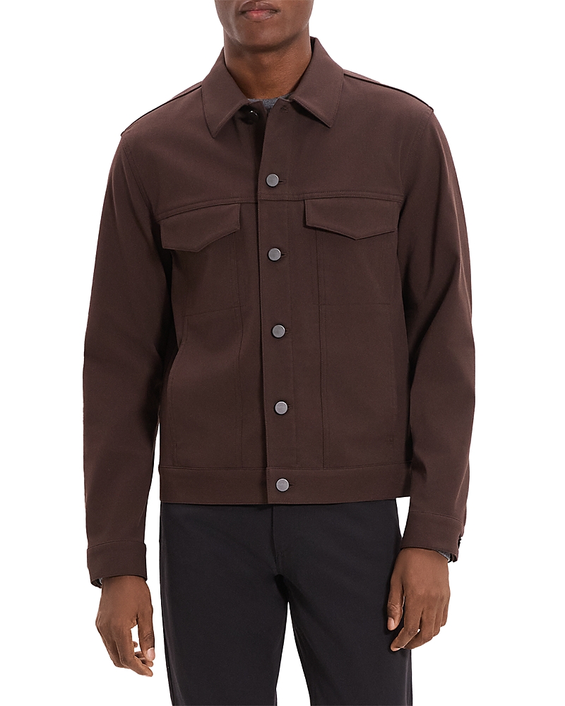 Theory River Cotton Blend Twill Trucker Jacket In Brown