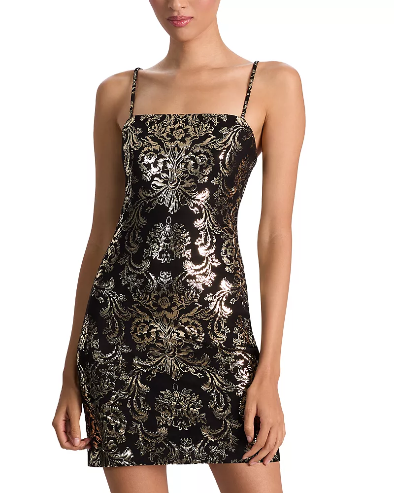 Alice and Olivia Fifi Metallic Brocade Mini Dress
