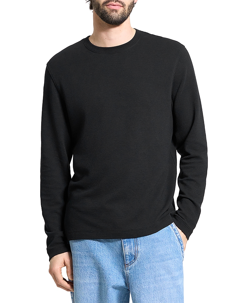 Theory Delroy In Studio T Jacquard Relaxed Fit Long Sleeve Tee In Black