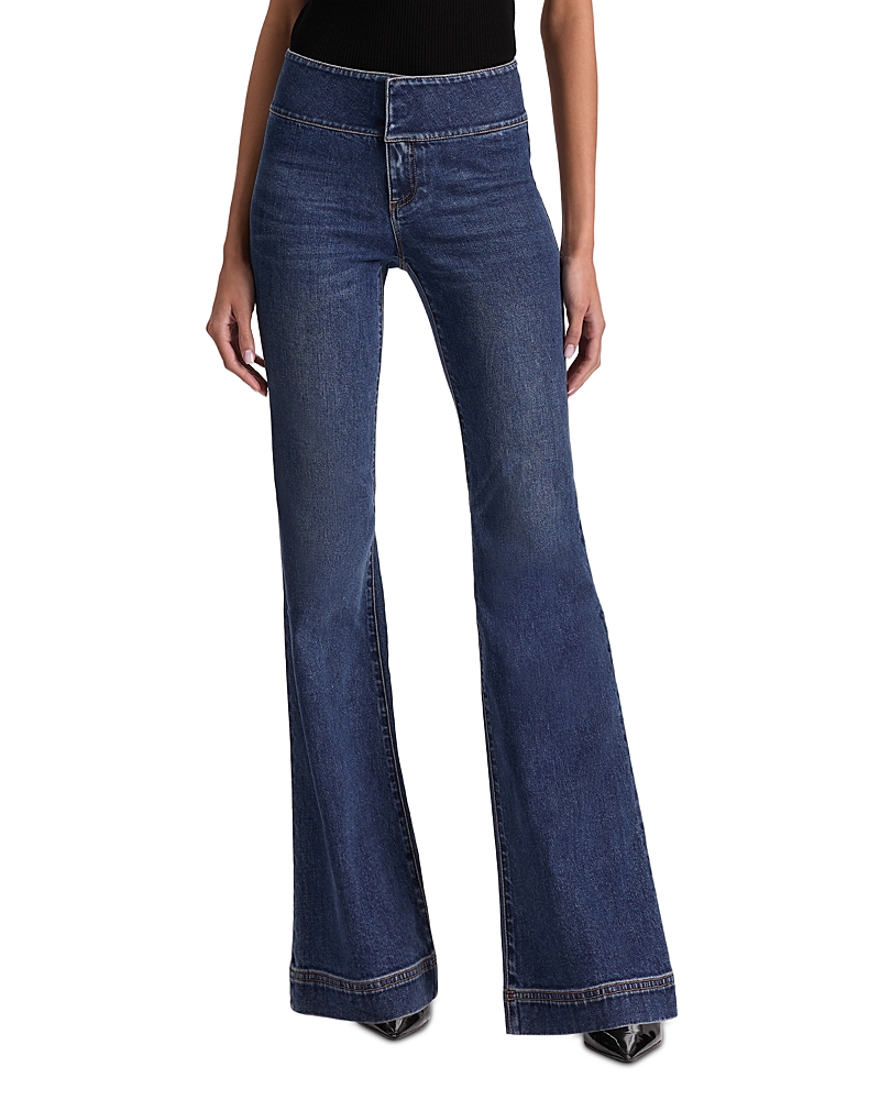Alice And Olivia High Rise Flare Jeans In Danica Dark Indigo In Blue