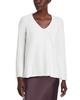 Fringed Cotton V Neck Sweater