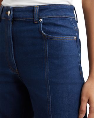 June Petite Mid Rise Flare Pin Stitch Jeans in Blue