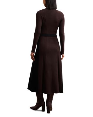 Zaya Belted Fluted Knitted Midi Dress