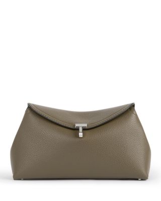 T-Lock Smooth-Leather Convertible Clutch in Ash