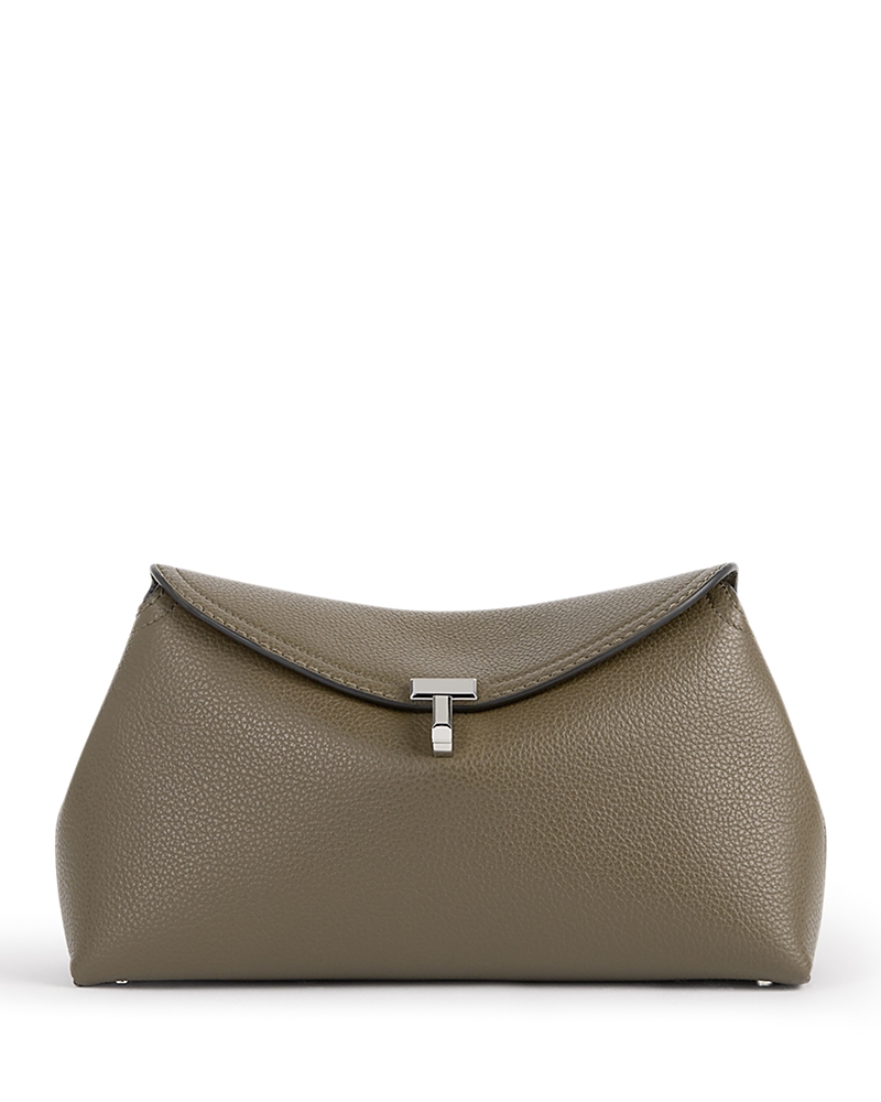 Totême T-lock Smooth-leather Convertible Clutch In Ash In Gray