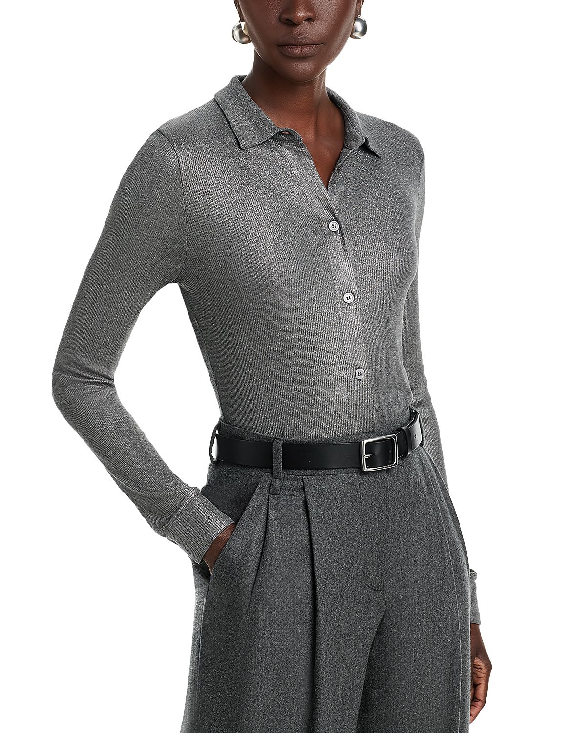 Majestic Filatures Soft Touch Metallic Rib Long Sleeved Shirt