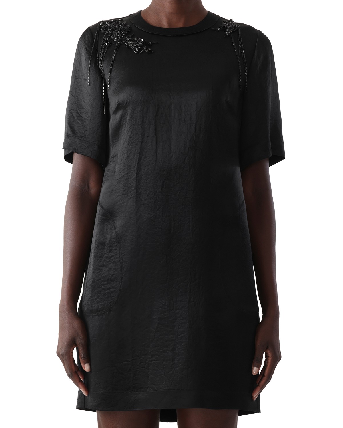 Jason Wu Collection Short Sleeve Embellished Mini Dress in Black