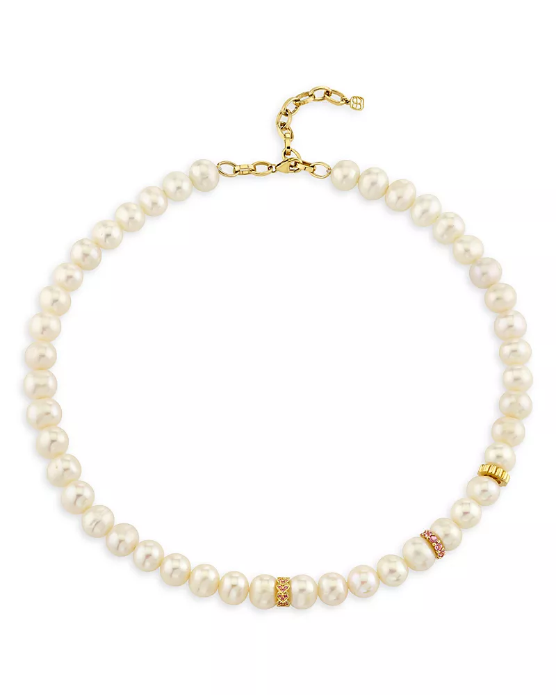 Sydney Evan 14K Yellow Gold Pink Sapphire Freshwater Pearl Beaded Necklace, 15