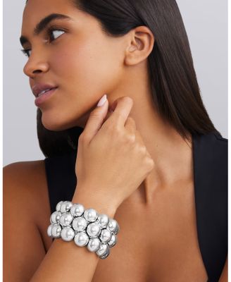 Sterling Silver Caviar Bubbly Beaded Wide Bangle Bracelet