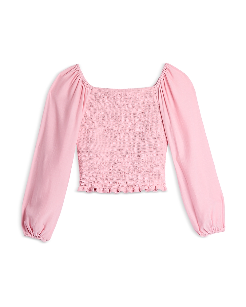 Aqua Girls' Long Sleeved Smocked Top, Big Kid - Exclusive In Pink