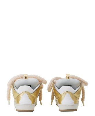  Men&#39;s Curb Metallic Leather Sneakers With Mesh Laces