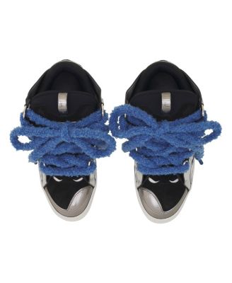  Men's Curb Metallic Leather Sneakers With Mesh Laces