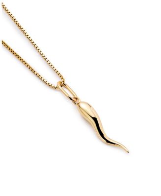  Solid Yellow Gold Italian Horn Charm Necklace