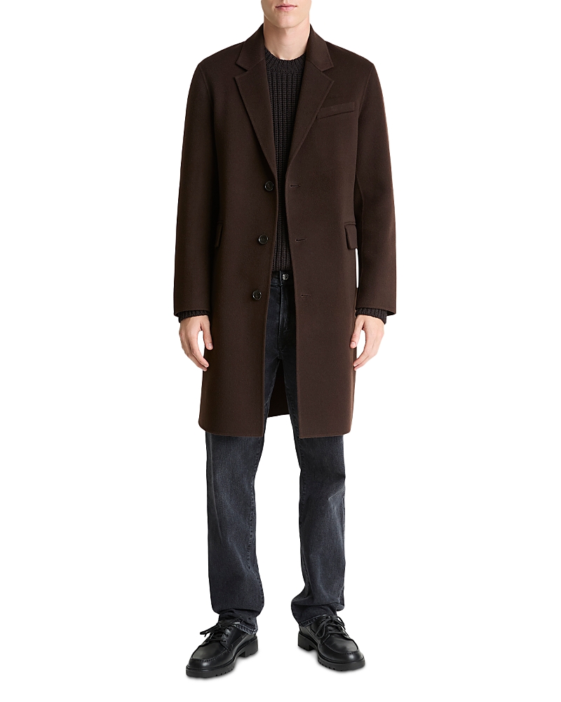 Vince Splittable Single Breasted Wool Blend Topcoat In Brown