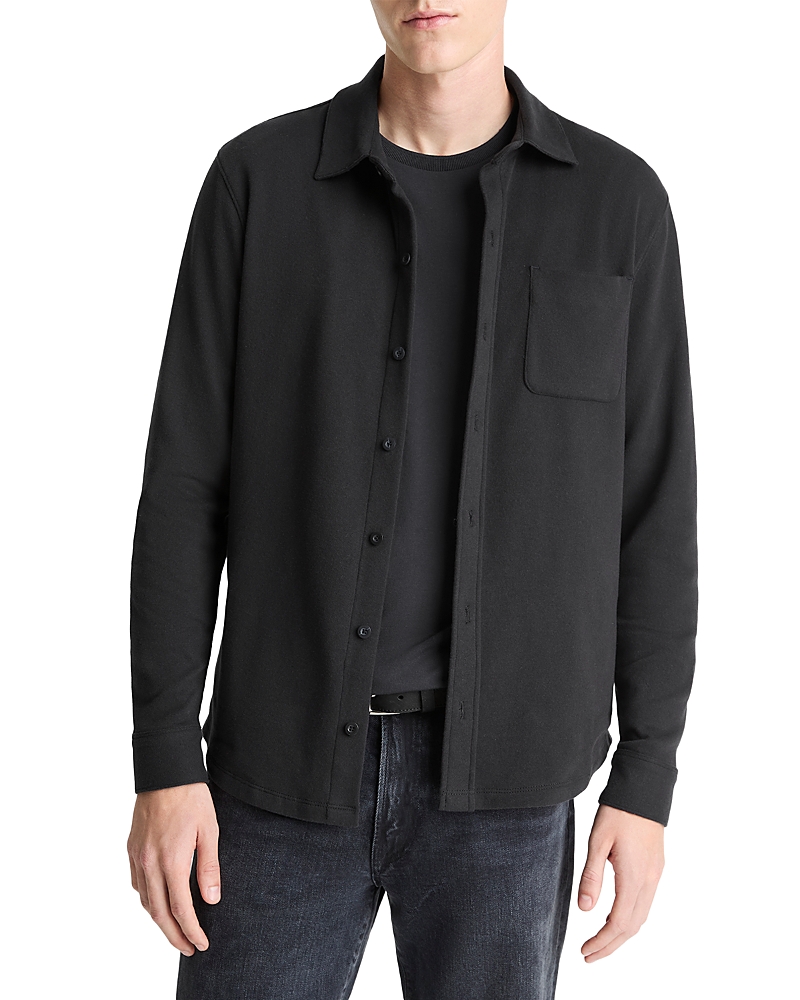 Vince Solid Button Front Knit Shirt In Black