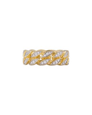 Men's Curb Chain Band Ring in 18K Yellow Gold with Diamonds, 8mm