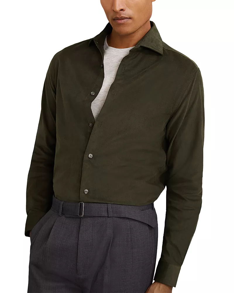 Reiss Long Sleeve Fine Cord Button Front Shirt