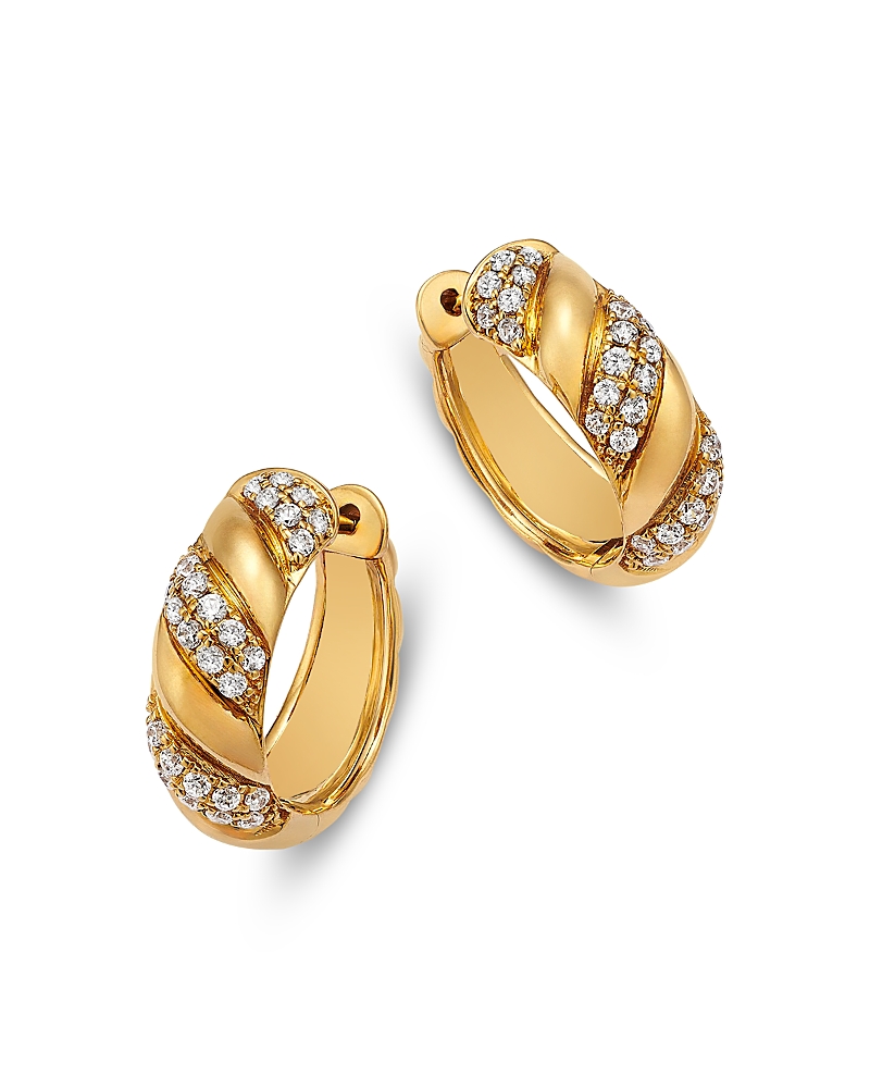 Bloomingdale's Fine Collection Diamond Patterned Hoop Earrings in 14K Yellow Gold, 0.4 tcw