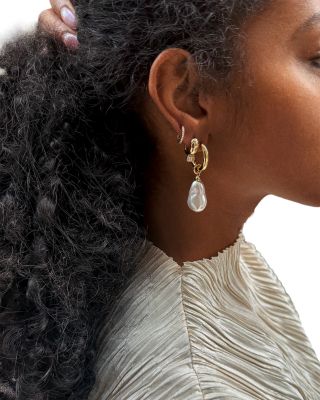 Teagan Imitation Pearl Charm Hoop Earrings