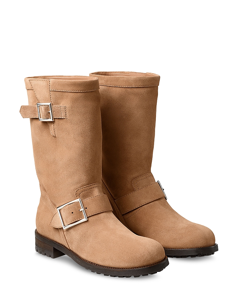 Jimmy Choo Biker Buckled Suede Ankle Boots In Brown
