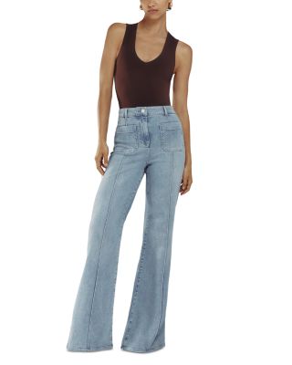 Petite Sakura High Rise Flare Leg Patch Pocket Jeans in Light Blue