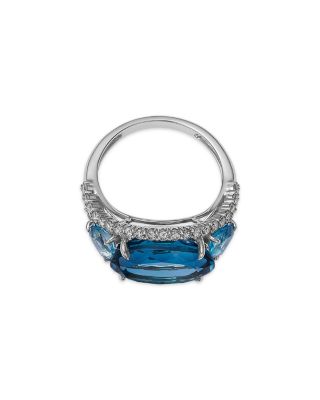 Swiss Blue Topaz & Diamond Ring in 14K White Gold