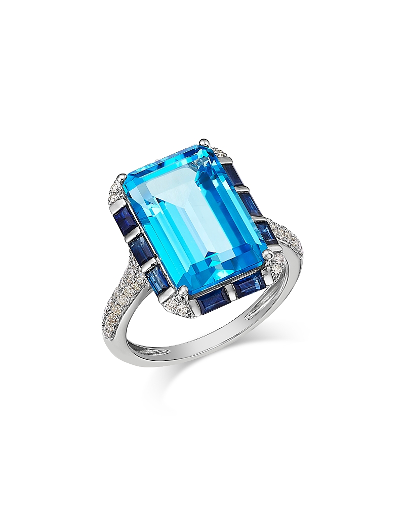Bloomingdale's Fine Collection Swiss Blue Topaz, Blue Sapphire & Diamond Octagon Halo Ring In 14k White Gold In Metallic