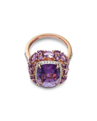 Amethyst & Diamond Halo Ring in 14K Rose Gold