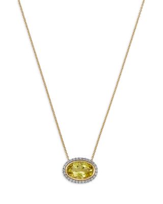Lemon Quartz & Diamond Halo Pendant Necklace in 14K Yellow Gold, 18"