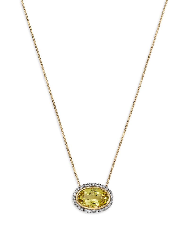 Bloomingdale's Fine Collection Lemon Quartz & Diamond Halo Pendant Necklace In 14k Yellow Gold, 18 In Gold