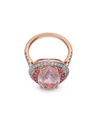 Rose Quartz, Pink Sapphire & Diamond Halo Ring in 14K Rose Gold