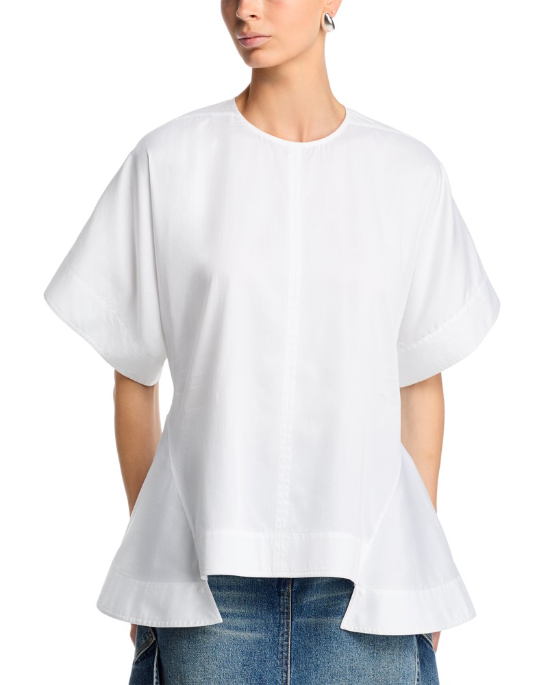 Brandon Maxwell Tyler Cascade Hem Top in Optic White