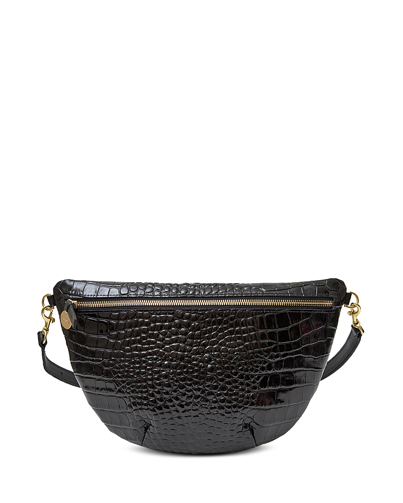 Clare V Grande Small Croco Embossed Leather Fanny Pack In Black