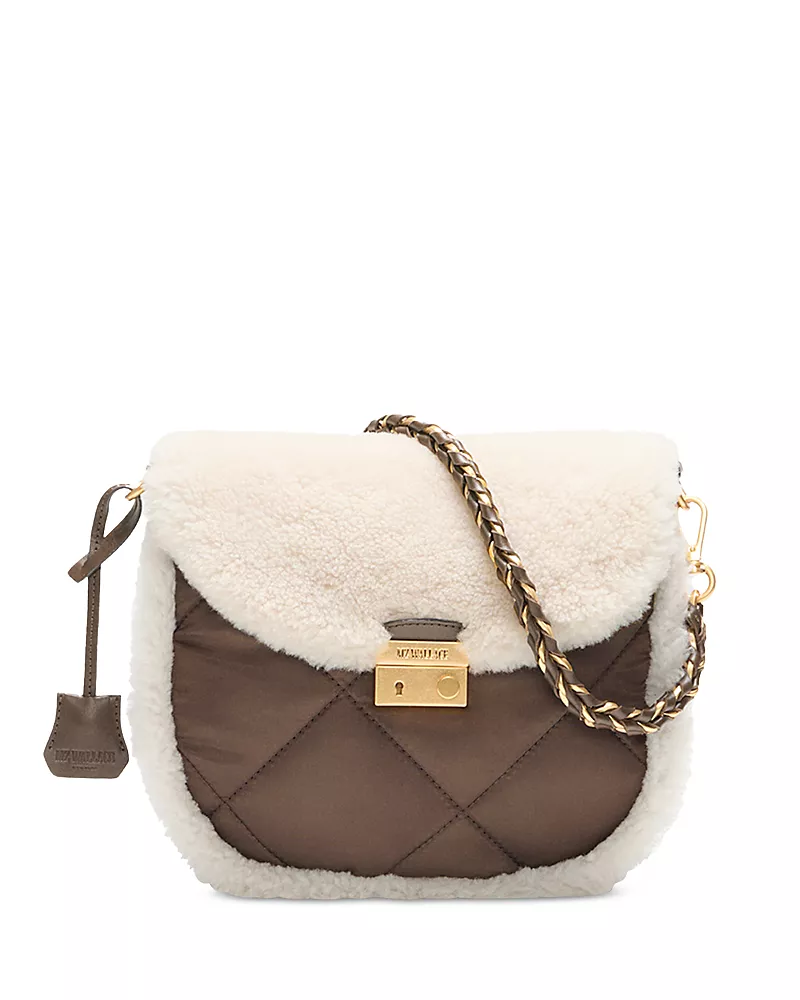 Mz Wallace Crosby Lock Small Shearling Trim Crossbody Bag