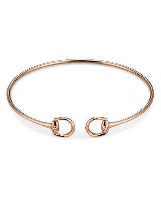 18K Rose Gold Horsebit Diamond Accent Bangle Cuff Bracelet