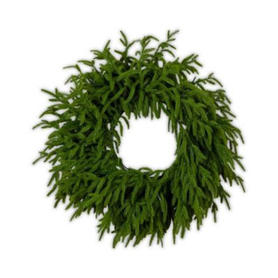 Pre-Lit Artificial Real Touch Norfolk Island Pine 20" Wreath with Warm White LED Lights and Natural Look