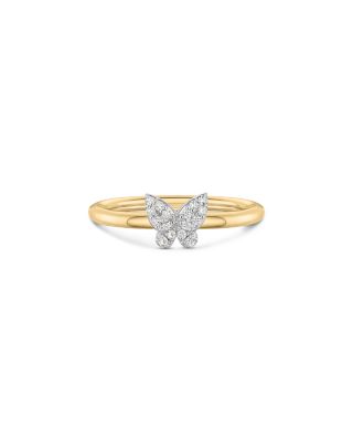14K Yellow Gold Diamond Stack Butterfly Ring, 0.09 tcw