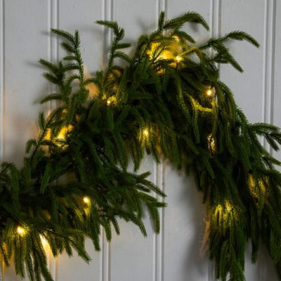 Pre-Lit Artificial Real Touch Norfolk Island Pine 6' Garland with Warm White LED Lights and Natural Look