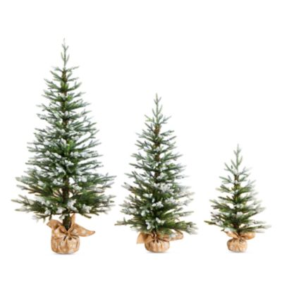 Artificial Snowed Balsam Fir Christmas Tree in Burlap Wrapped Base, Set of 3