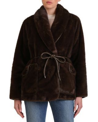 Faux Fur Belted Robe Coat