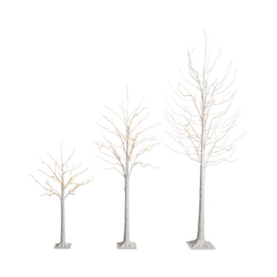 Pre-Lit Artificial White Birch Trees with LED Lights, Set of 3