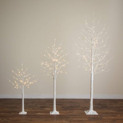 Pre-Lit Artificial White Birch Trees with LED Lights, Set of 3