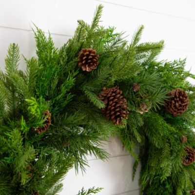 Artificial Norfolk Mixed Pine 30" Wreath with Pinecones