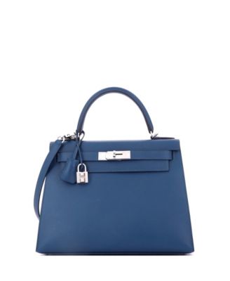 Kelly 28 Handbag Blue Madame with Palladium Hardware
