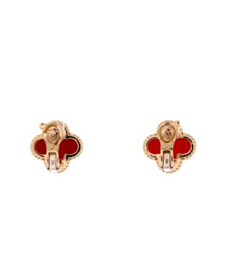  Vintage Alhambra Earrings 18K Gold and Carnelian